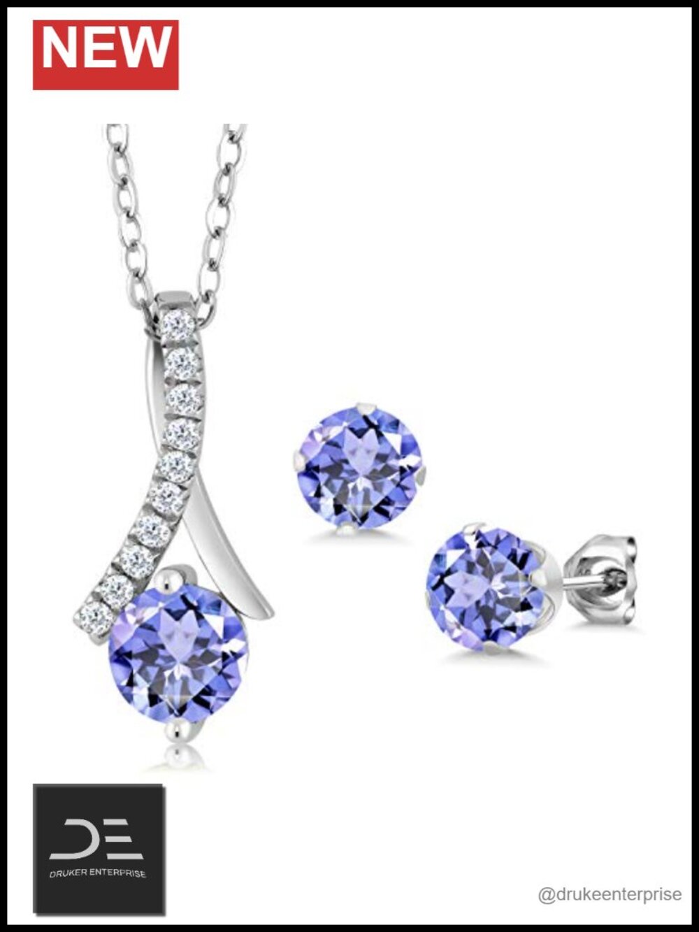 Sterling Silver Tanzanite Pendant and Earrings Set 1.97 Cttw